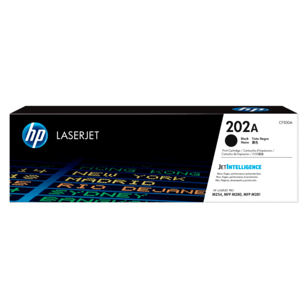 Cartucho de toner HP 202A negro original modelo CF500A, compatible con impresoras HP Color LaserJet M254 y M281