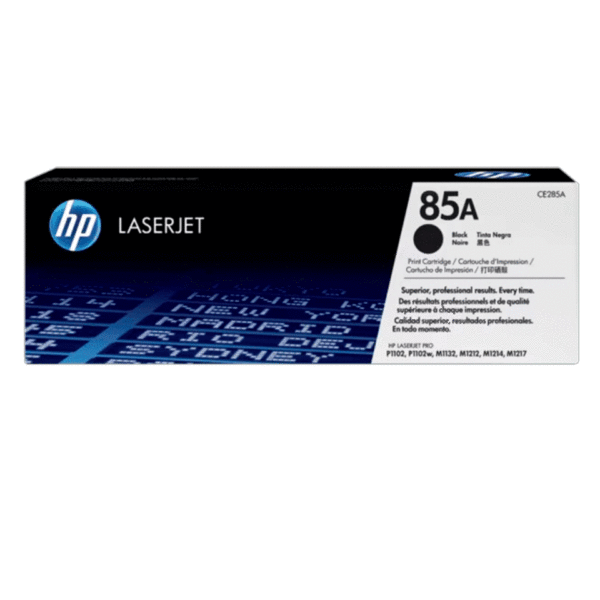 Cartucho toner HP 85A negro modelo CE285A original para impresoras LaserJet P1102, M1212 y M1132, con rendimiento de 1600 páginas
