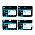 Cartuchos de tinta originales HP 728 de 300 ml en colores negro, cian, magenta y amarillo, compatibles con plotters HP DesignJet T730 y T830
