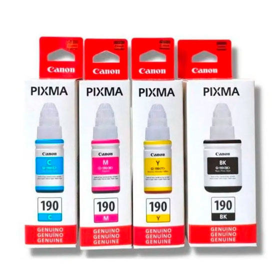 Botellas de tinta Canon GI-190 CMYBK negra cian magenta amarilla