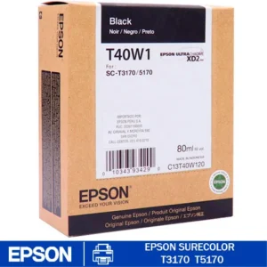 Tinta Epson T40W120 Black UltraChrome XD2 original de 80ml para impresoras SureColor SC-T2170, SC-T3170, SC-T5170, SC-T3170M y SC-T5170M.