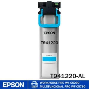 Bolsa de tinta Epson T941220 Cyan original de 38 ml y alto rendimiento para impresoras Epson WorkForce Pro WF-C5210, WF-C5290, WF-C5710 y WF-C5790.