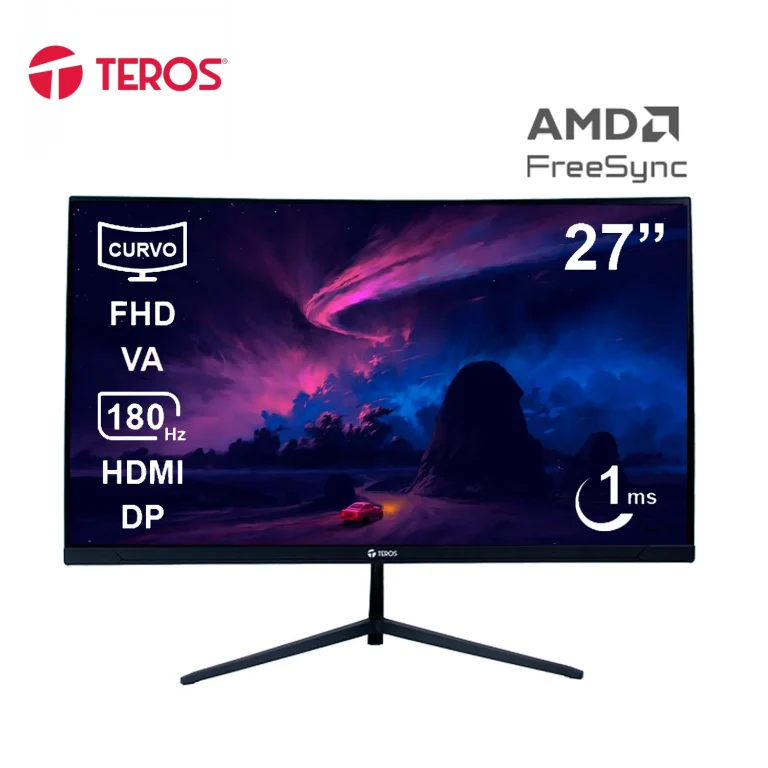 Monitor TEROS TE-2787G 27″ curvo FHD VA 180Hz 1ms vista frontal